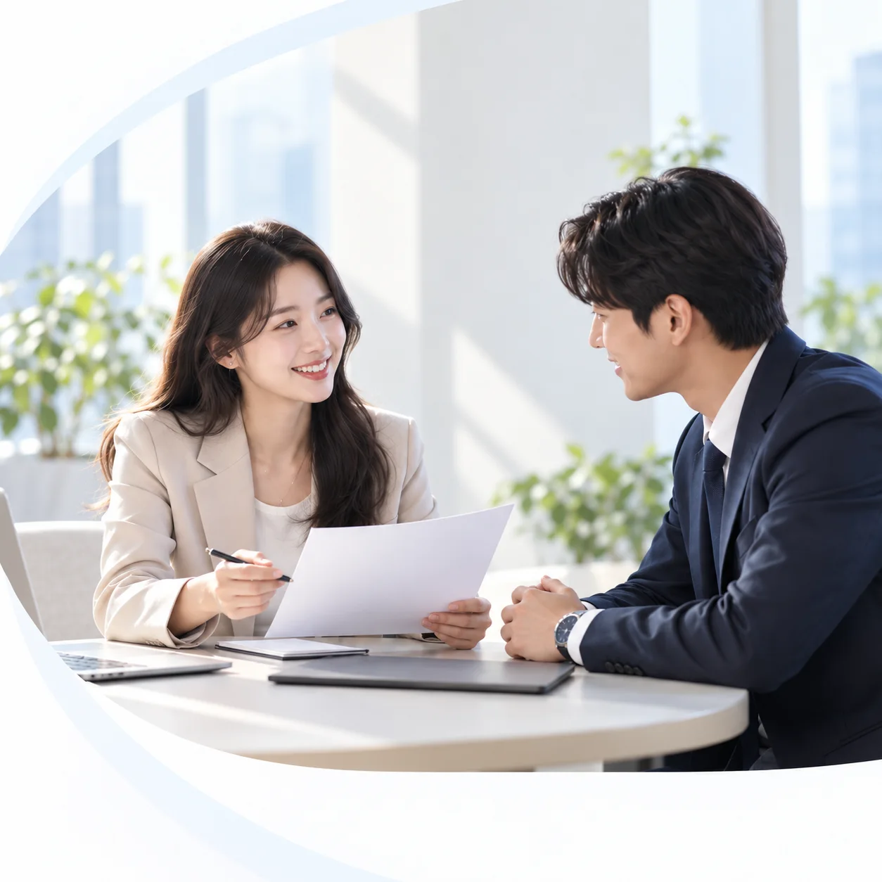 채용 조건을 함께 확인하는 상담 장면 · AI 생성 이미지